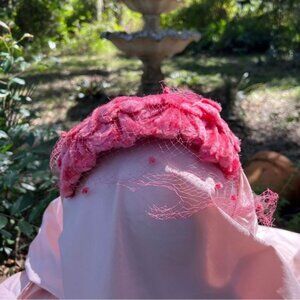 Vintage Union-Made Pink Pillbox/ FASCINATOR  Hat with Veil